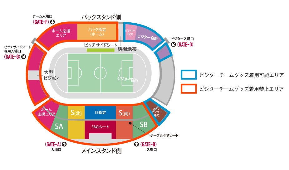 ビジターチームグッズ着用エリア