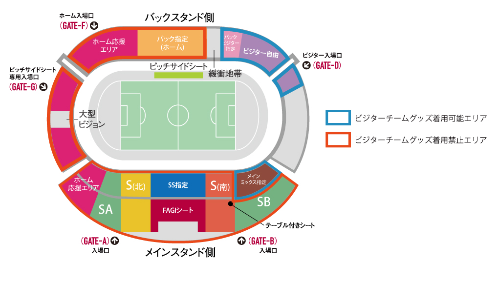 ビジターチームグッズ着用エリア