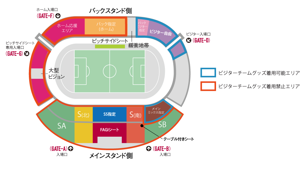ビジターチームグッズ着用エリア